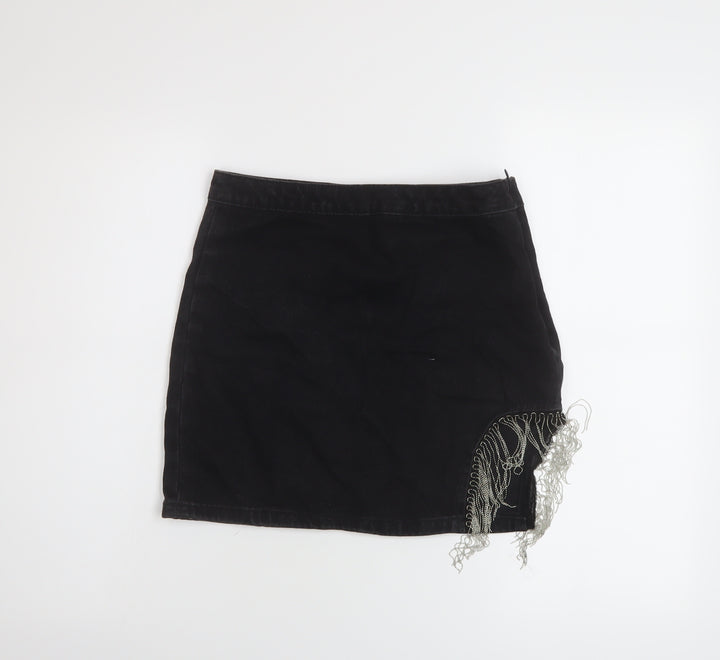 Denim & Co. Womens Black Cotton Mini Skirt Size 8 Zip
