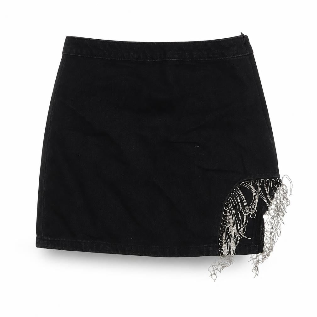 Denim & Co. Womens Black Cotton Mini Skirt Size 8 Zip