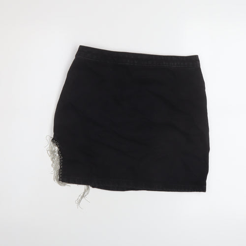 Denim & Co. Womens Black Cotton Mini Skirt Size 8 Zip