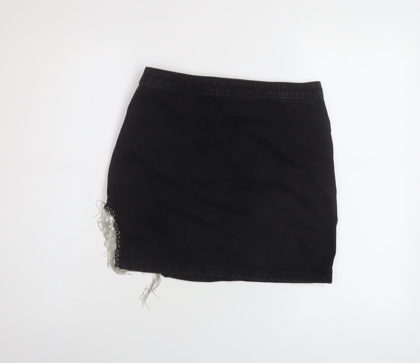 Denim & Co. Womens Black Cotton Mini Skirt Size 8 Zip
