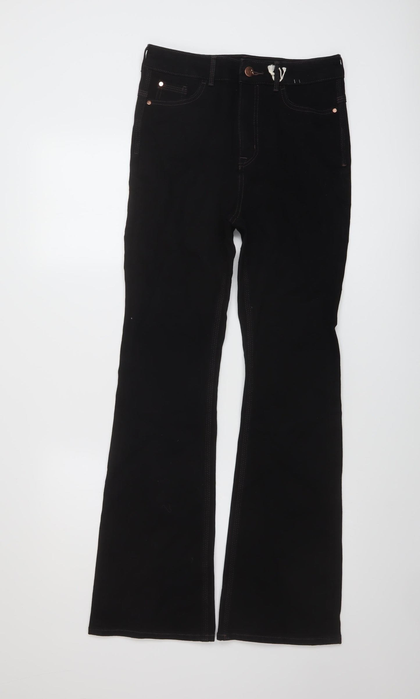 Marks and Spencer Womens Black Cotton Bootcut Jeans Size 10 L30 in Regular Button