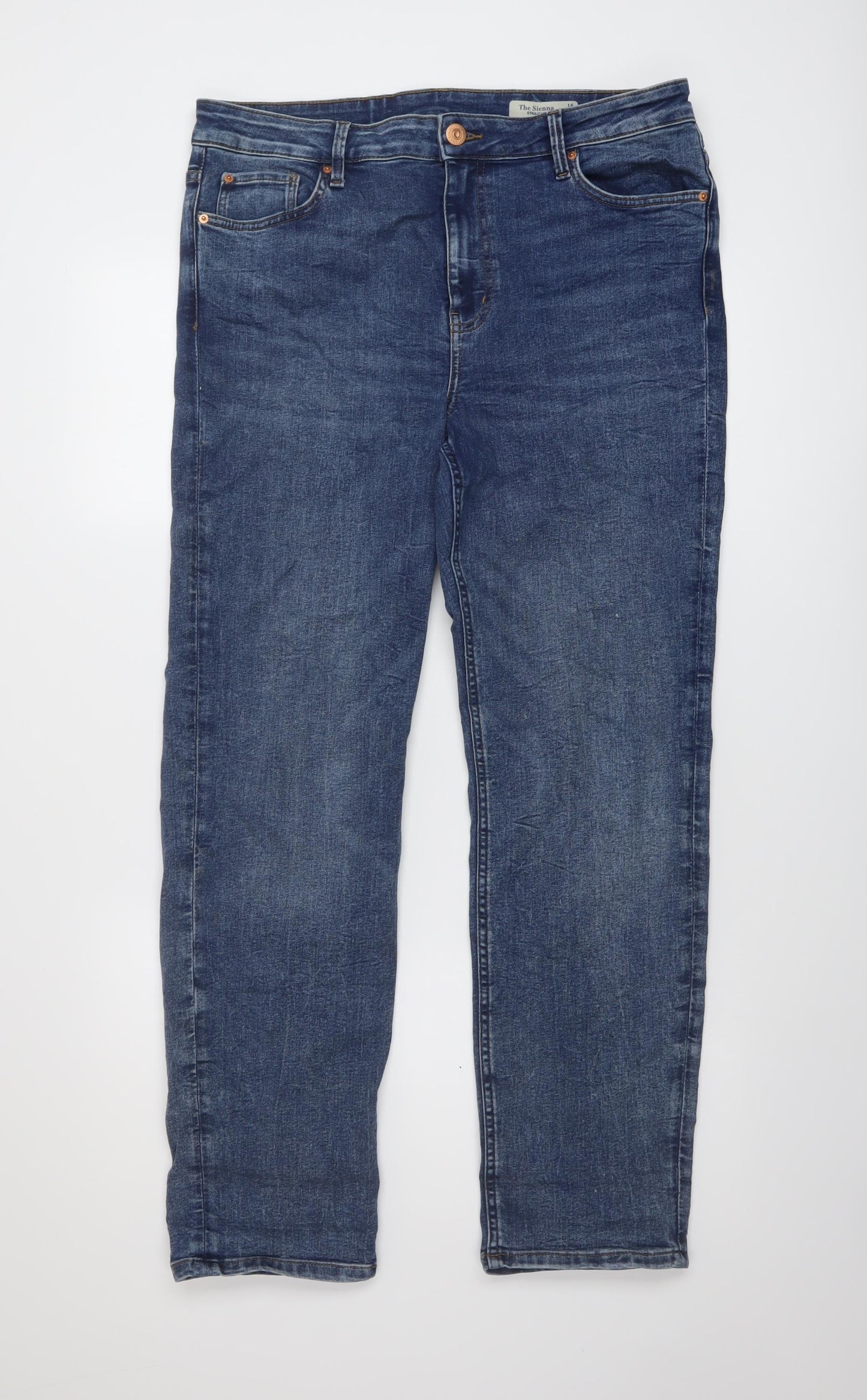 Marks and Spencer Womens Beige Cotton Straight Jeans Size 16 L29 in Regular Button