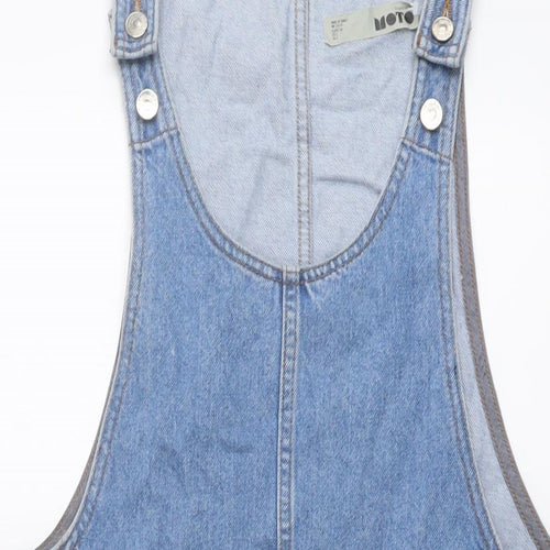 Topshop Womens Blue Cotton Pinafore/Dungaree Dress Size 6 Round Neck Button