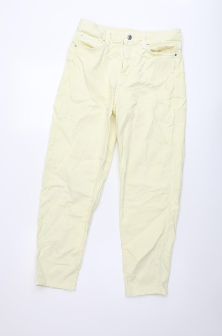 Marks and Spencer Womens Yellow Cotton Mom Jeans Size 10 L25 in Regular Button