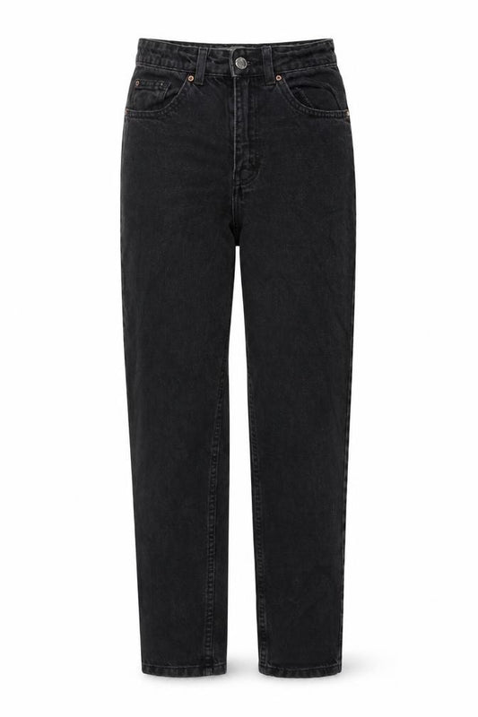 Front view of Denim & Co. women’s grey cotton mom jeans, size UK 8, 28-inch leg regular button