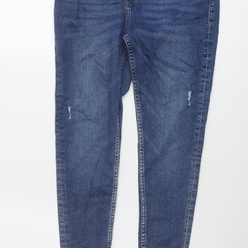 Marks and Spencer Girls Blue Cotton Skinny Jeans Size 11-12 Years Regular Button