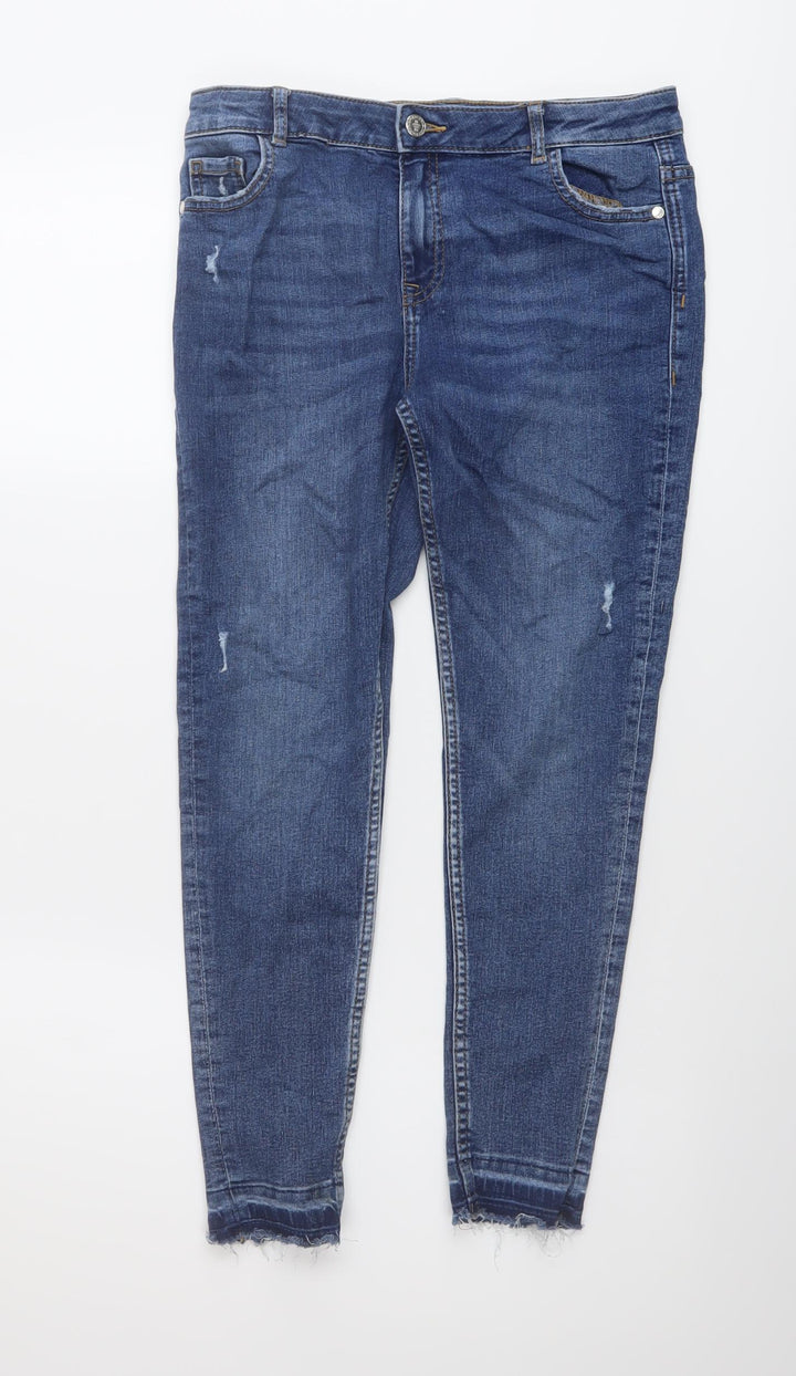 Marks and Spencer Girls Blue Cotton Skinny Jeans Size 11-12 Years Regular Button