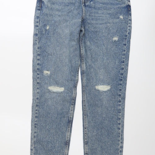 Marks and Spencer Girls Blue Cotton Straight Jeans Size 12-13 Years Regular Button