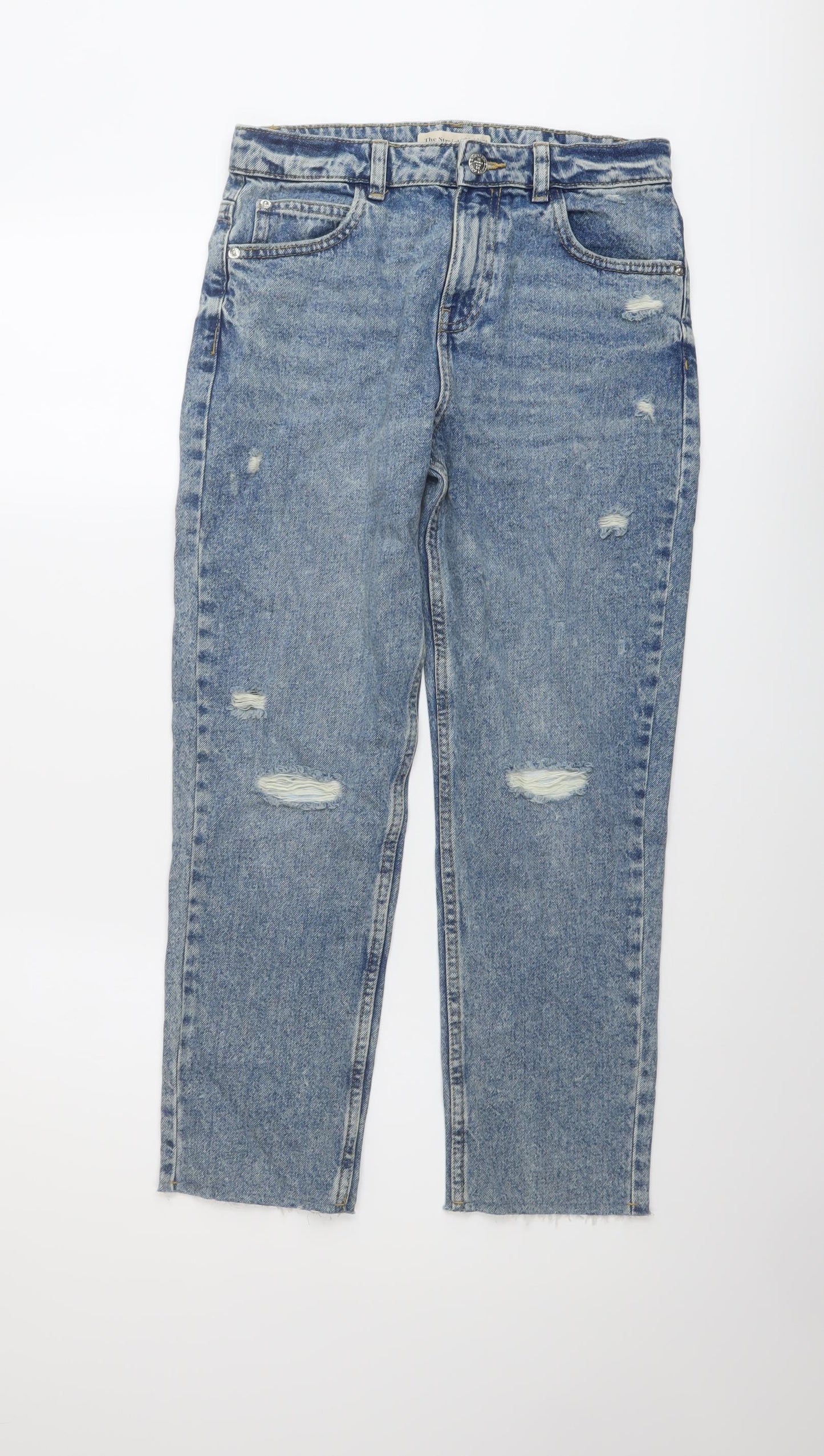 Marks and Spencer Girls Blue Cotton Straight Jeans Size 12-13 Years Regular Button