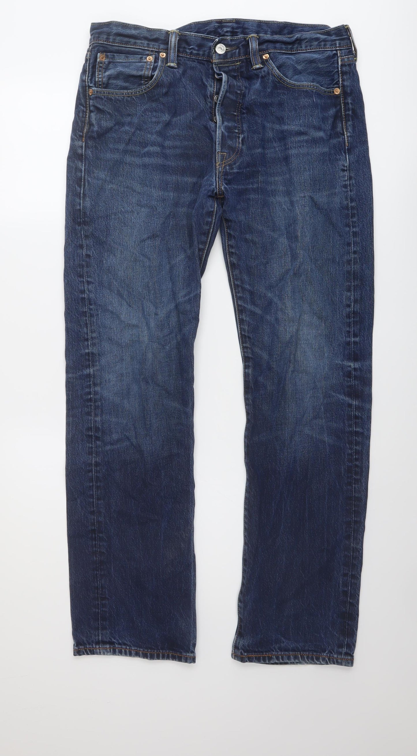 Levi's Mens Blue Cotton Straight Jeans Size 34 in L32 in Regular Button