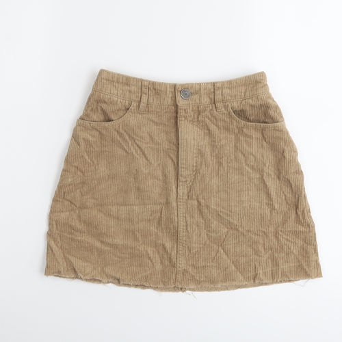 Bershka Womens Beige Cotton Mini Skirt Size XS Button