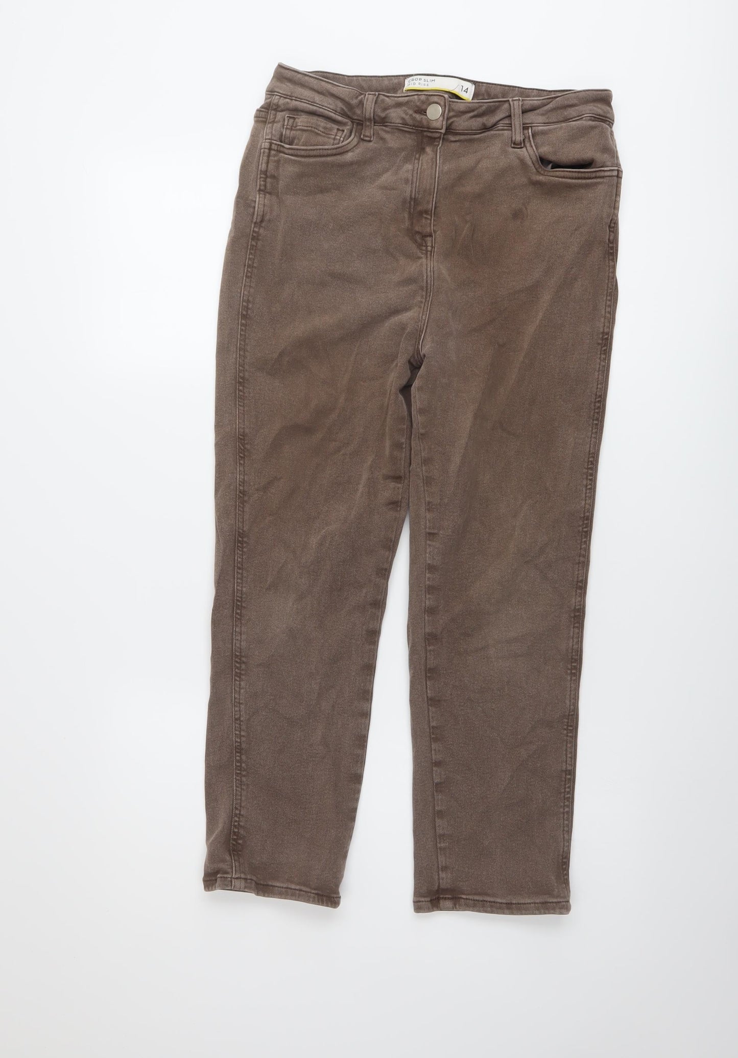 NEXT Womens Brown Cotton Cropped Jeans Size 14 L24 in Regular Button