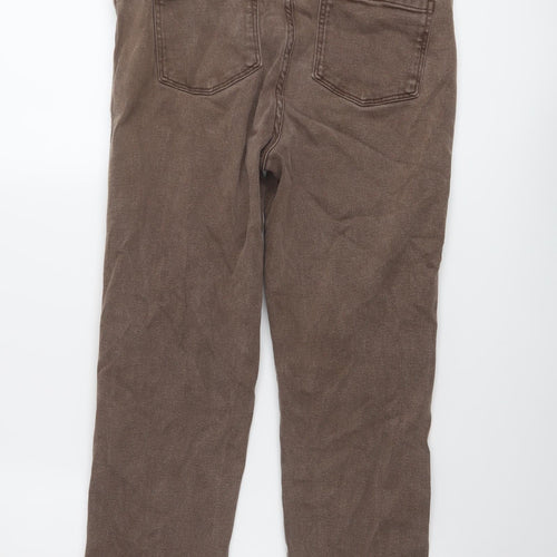 NEXT Womens Brown Cotton Cropped Jeans Size 14 L24 in Regular Button