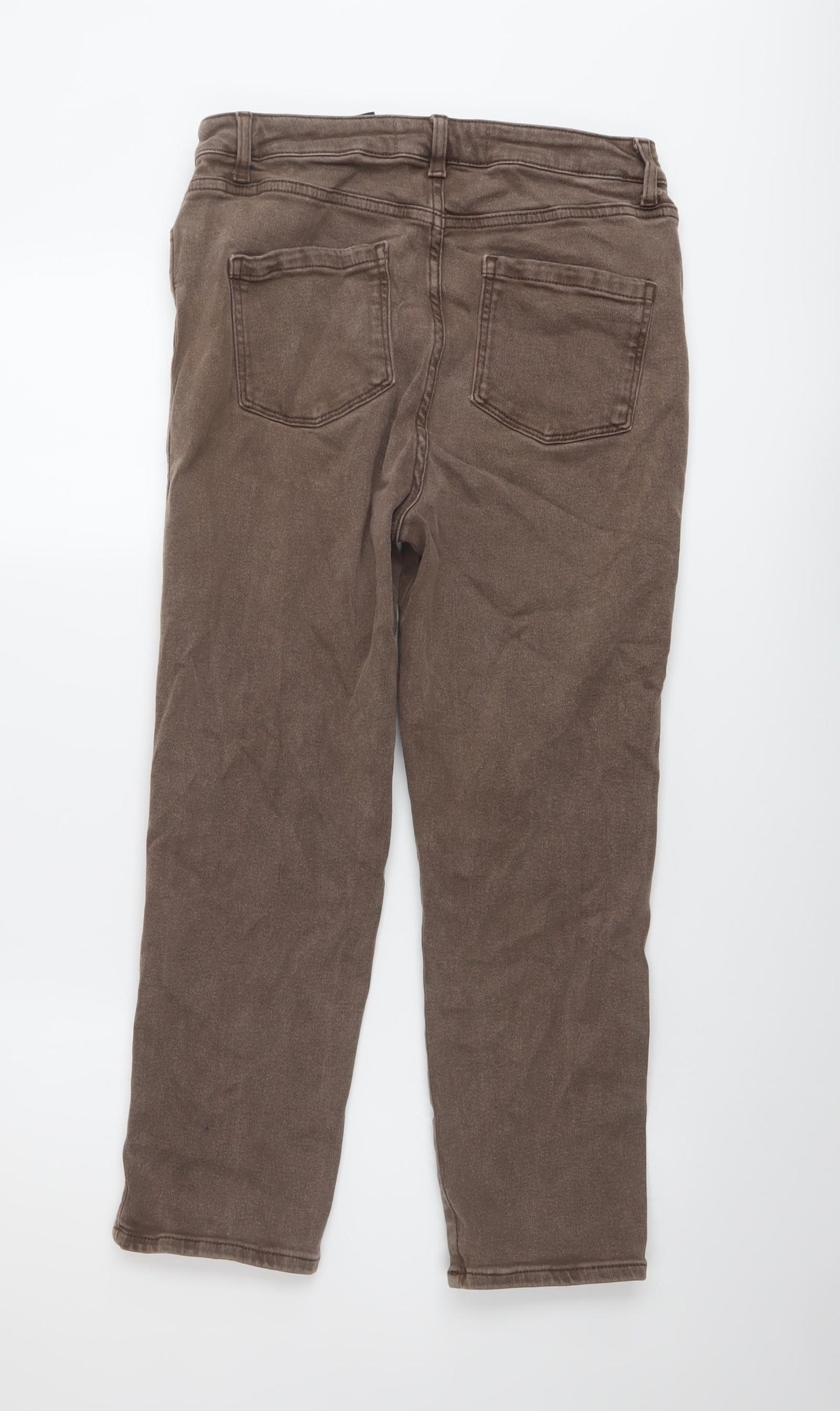 NEXT Womens Brown Cotton Cropped Jeans Size 14 L24 in Regular Button