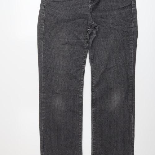 Per Una Womens Grey Cotton Straight Jeans Size 12 L29 in Regular Button