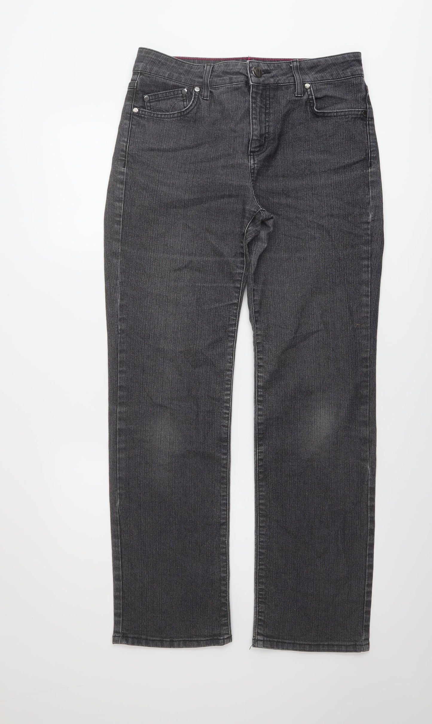 Per Una Womens Grey Cotton Straight Jeans Size 12 L29 in Regular Button