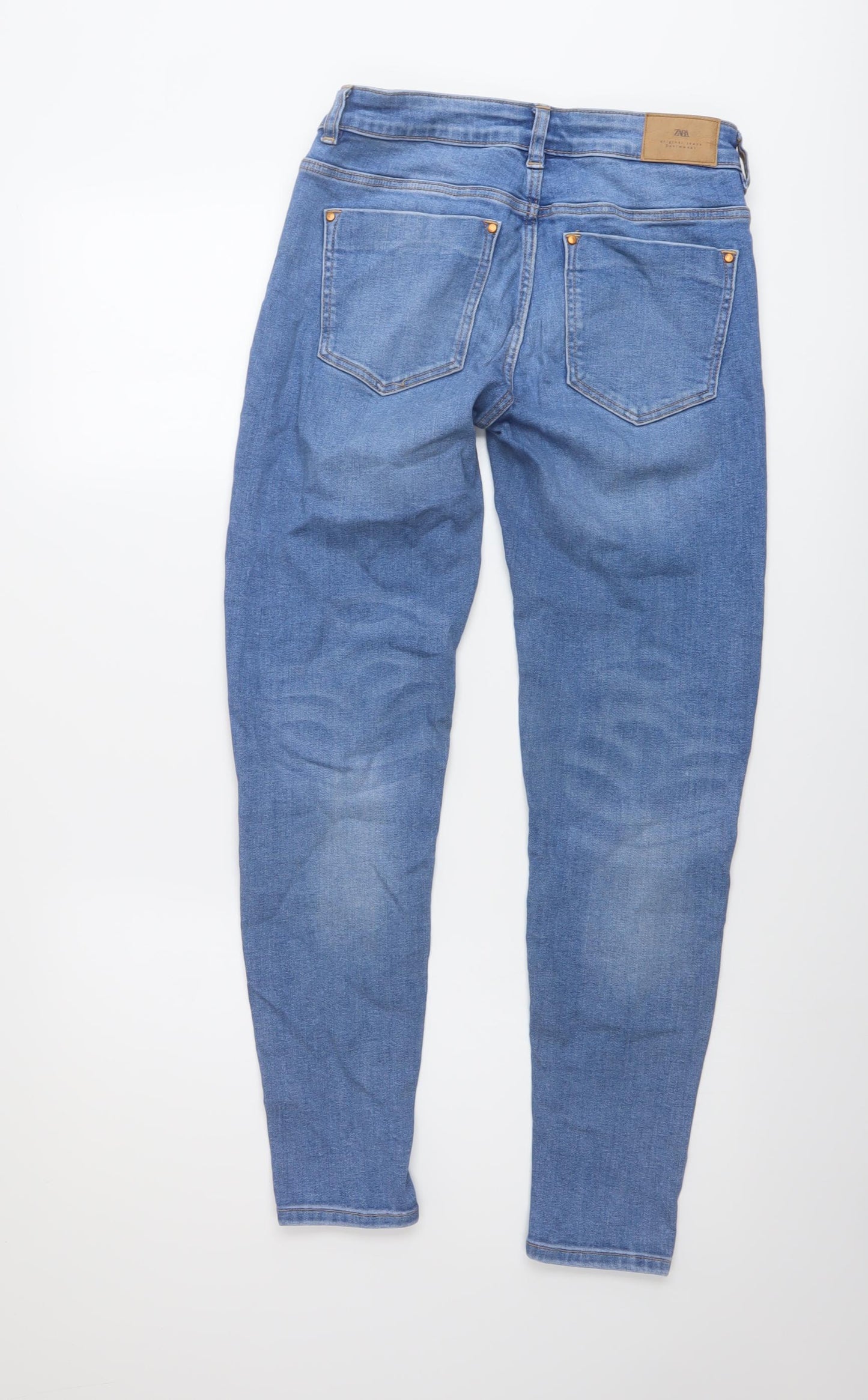 Zara Womens Blue Cotton Skinny Jeans Size 8 L27 in Regular Button
