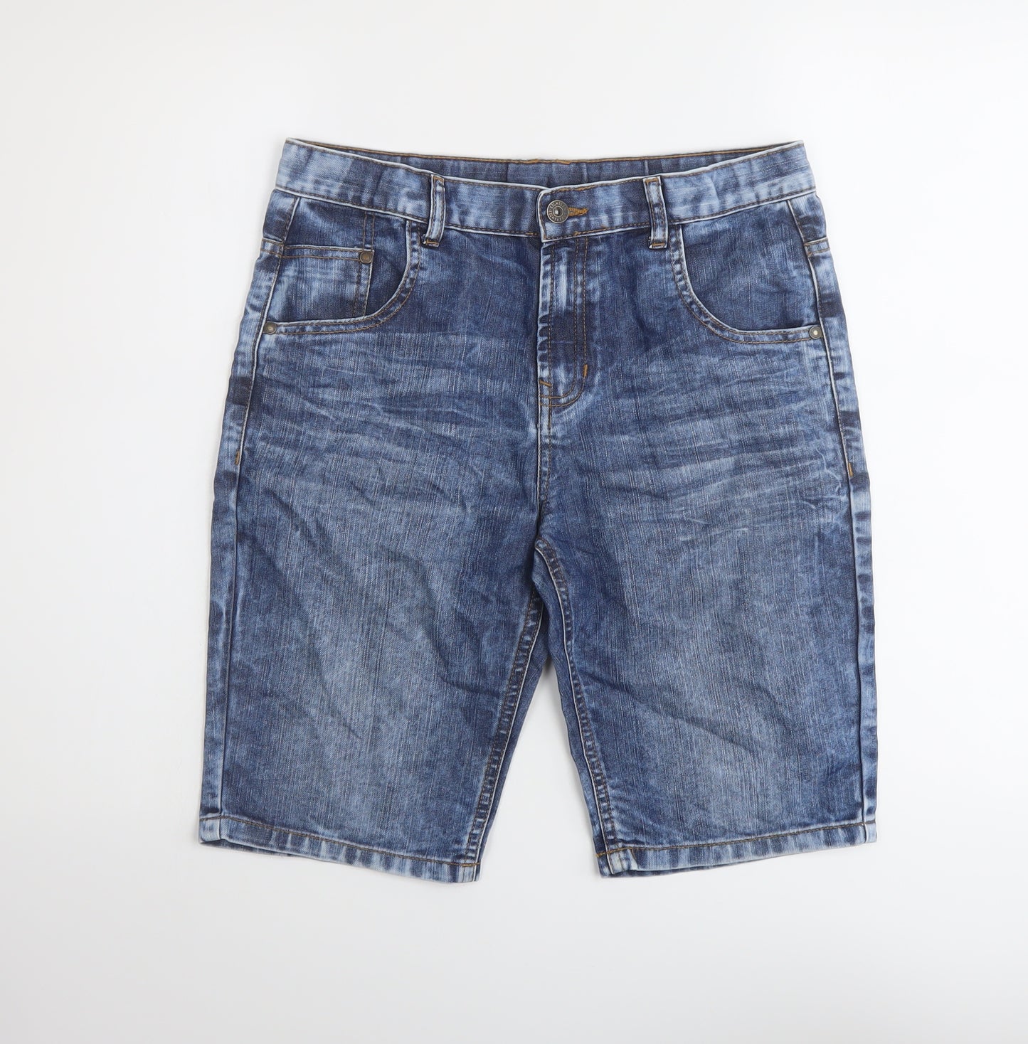 Marks and Spencer Boys Blue Cotton Bermuda Shorts Size 13-14 Years Regular Zip