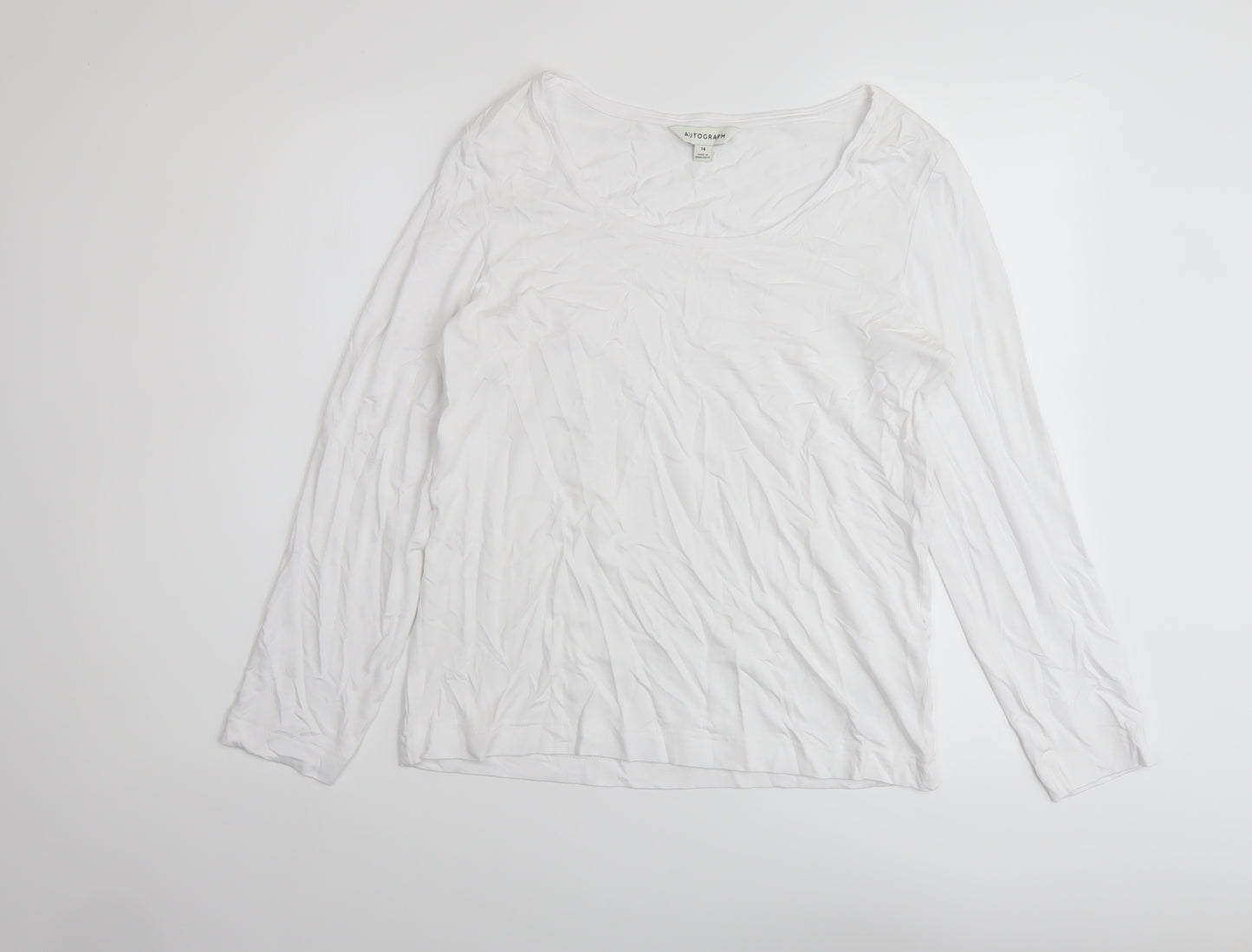 Autograph Womens White Viscose Basic T-Shirt Size 14 Scoop Neck