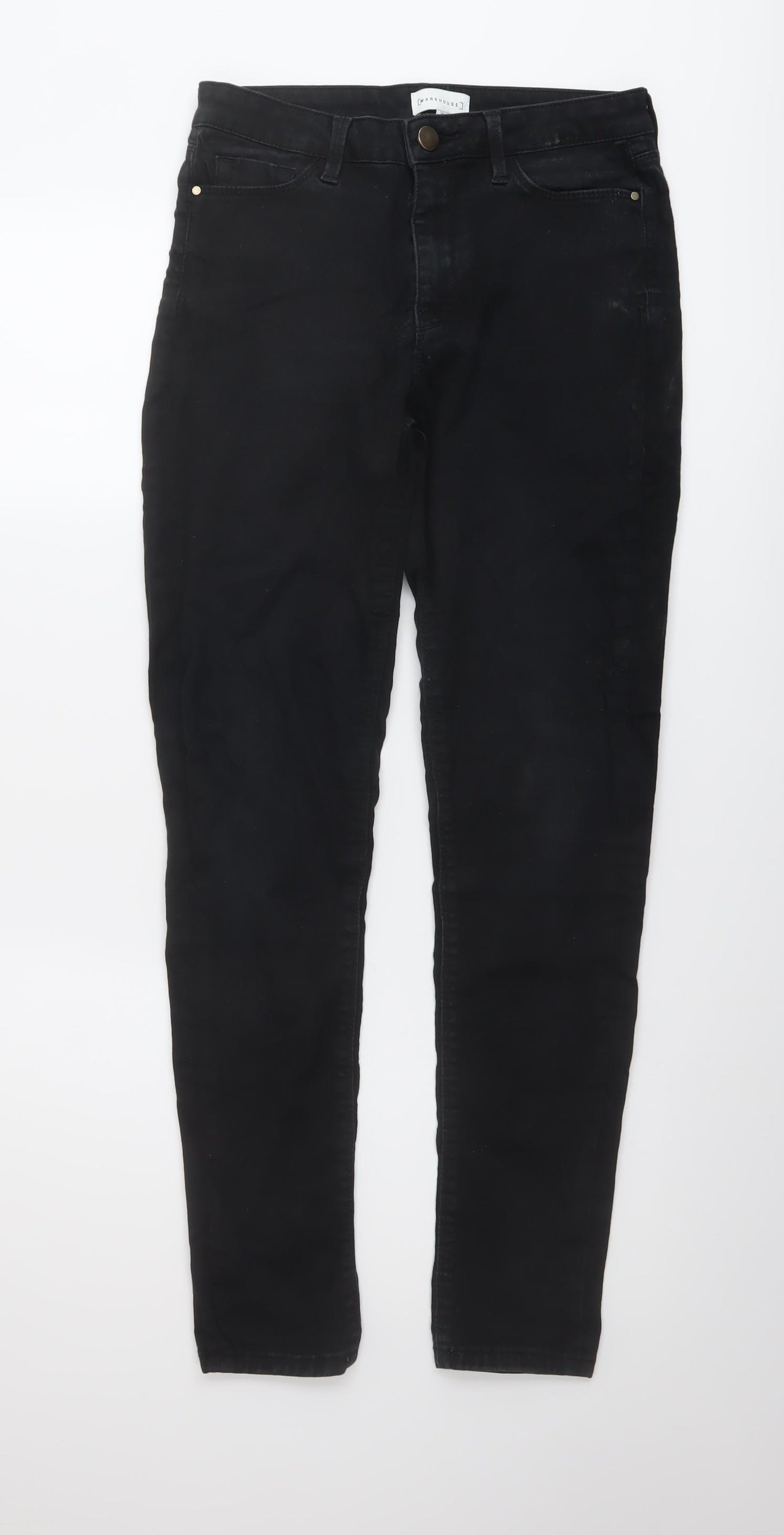 Warehouse Womens Black Cotton Skinny Jeans Size 10 L29 in Regular Button