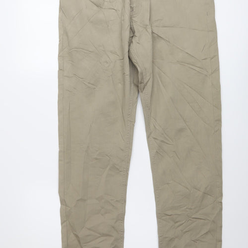 Marks and Spencer Mens Green Cotton Straight Jeans Size 36 in L29 in Slim Button