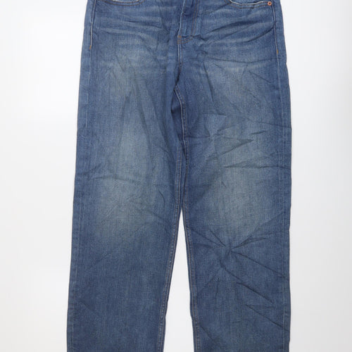 Marks and Spencer Womens Blue Cotton Straight Jeans Size 10 L27 in Regular Button