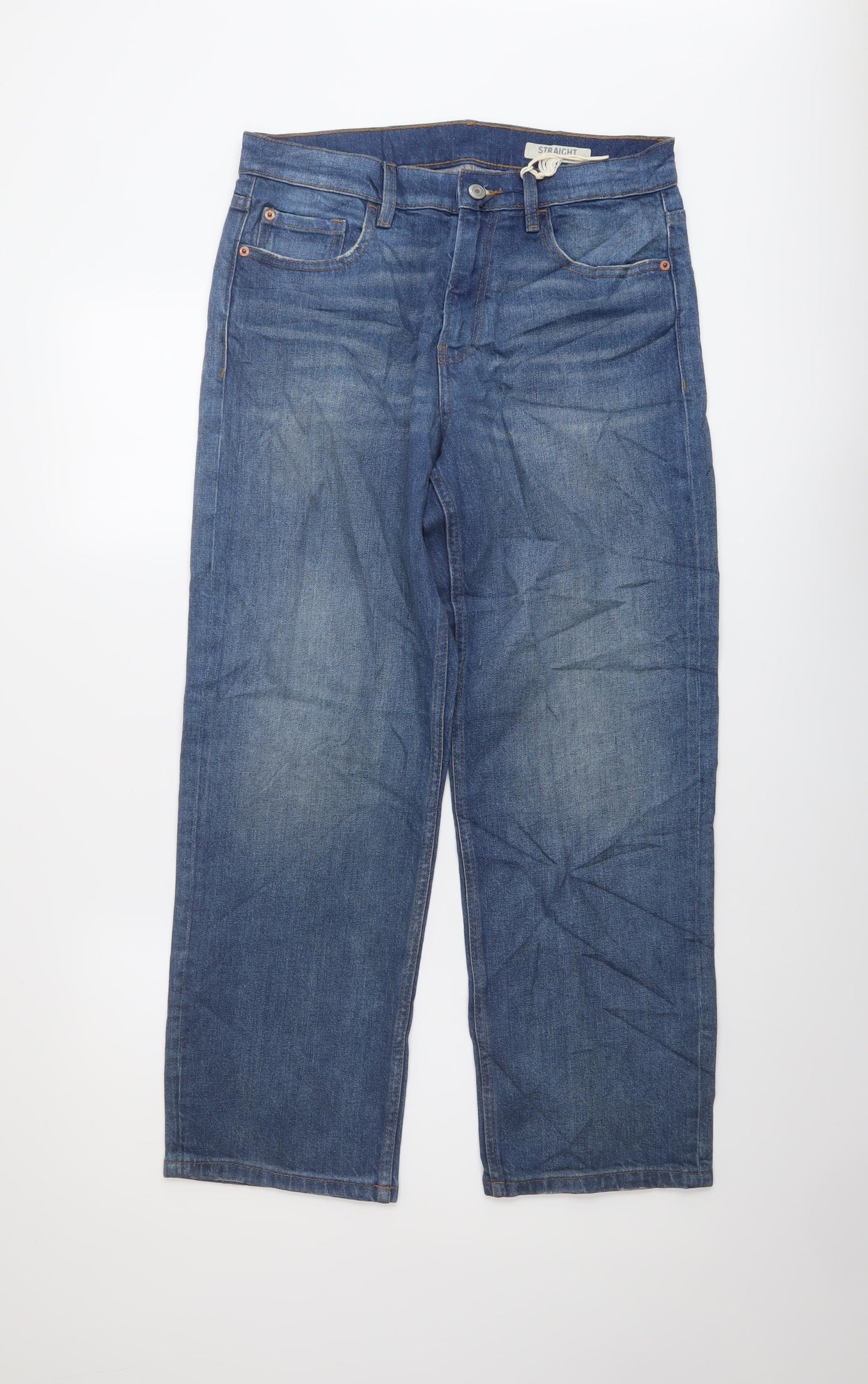 Marks and Spencer Womens Blue Cotton Straight Jeans Size 10 L27 in Regular Button