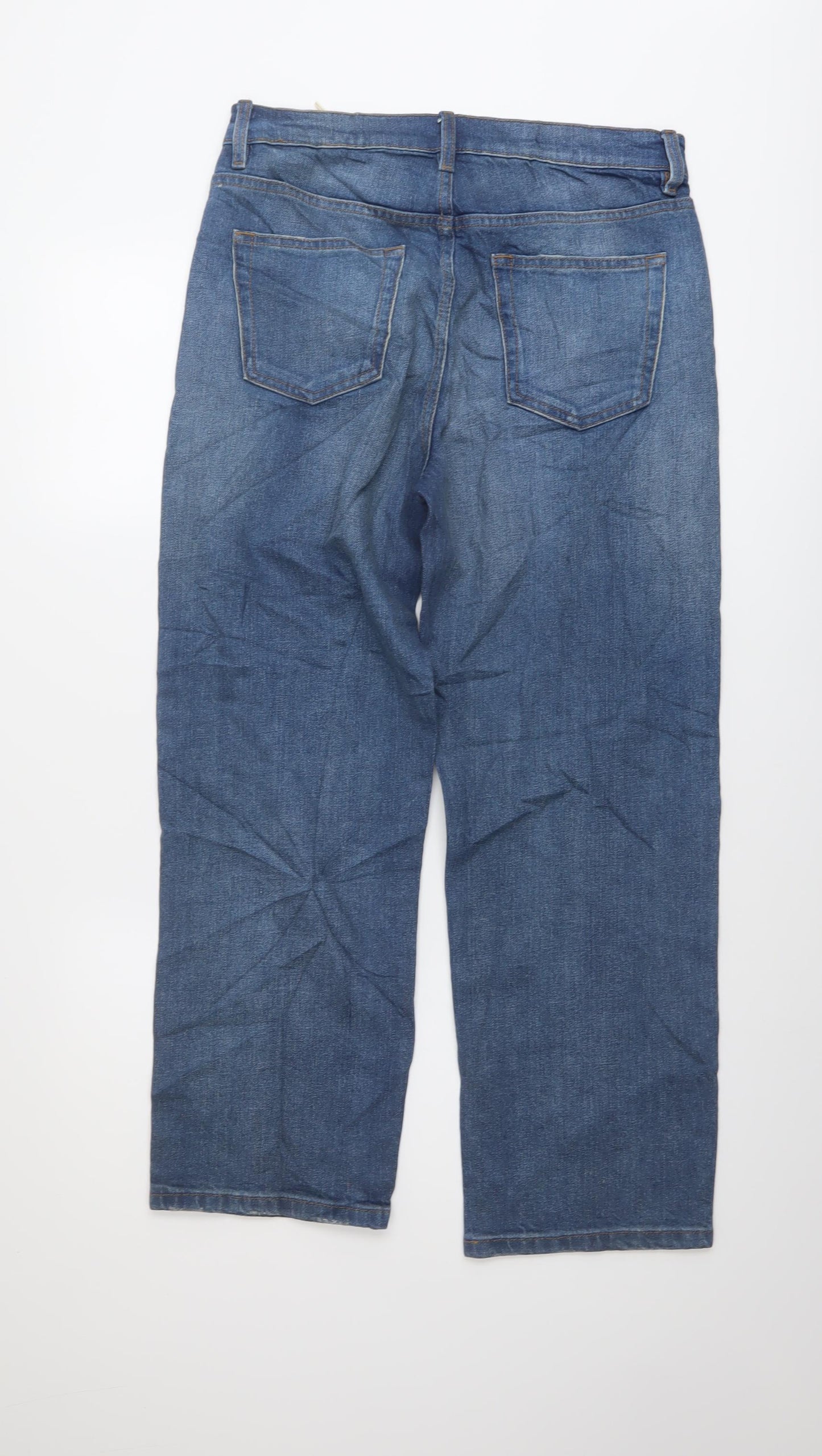 Marks and Spencer Womens Blue Cotton Straight Jeans Size 10 L27 in Regular Button