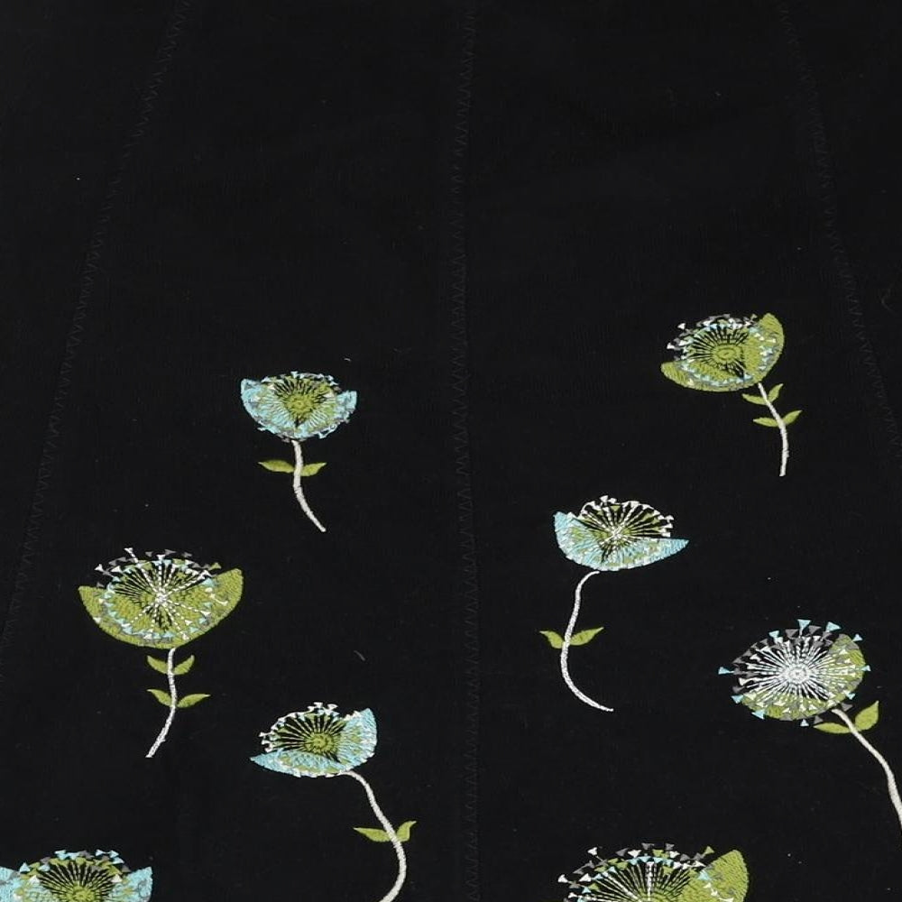Laura Ashley Womens Black Cotton A-Line Skirt Size 8 Zip - Lace Trim Floral Embroidery