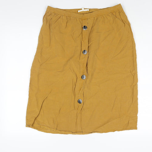 Grain de Malice Womens Yellow Viscose A-Line Skirt Size 14 - Button Detail