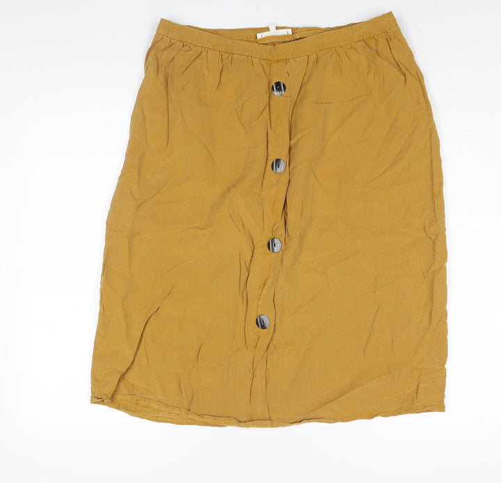 Grain de Malice Womens Yellow Viscose A-Line Skirt Size 14 - Button Detail