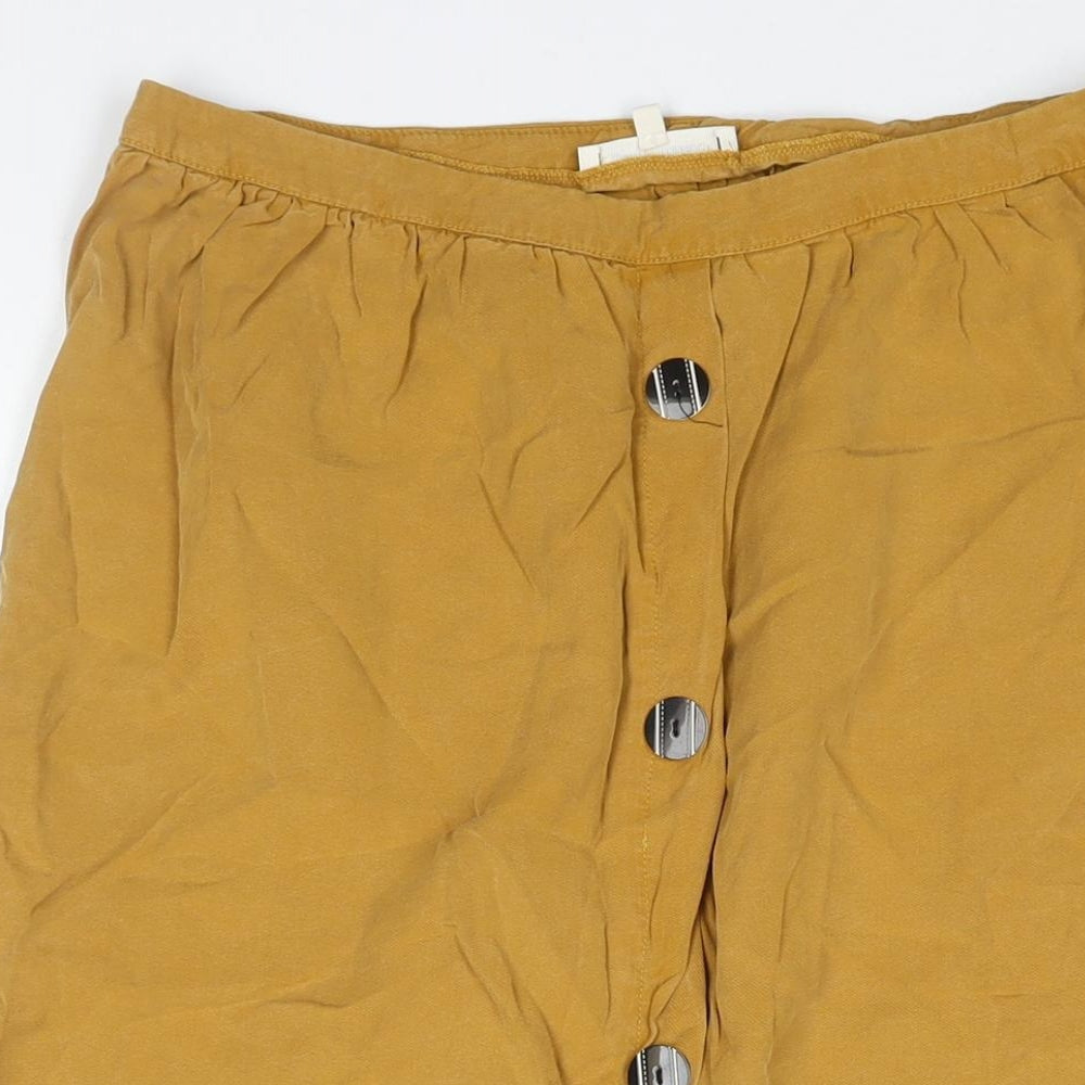 Grain de Malice Womens Yellow Viscose A-Line Skirt Size 14 - Button Detail