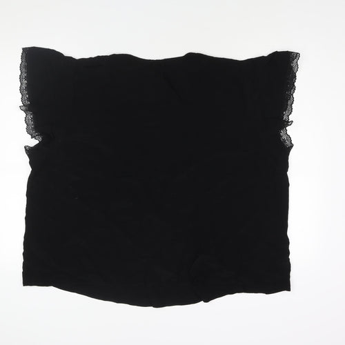 Marks and Spencer Womens Black Viscose Basic Blouse Size 24 V-Neck - Lace Trim Detail