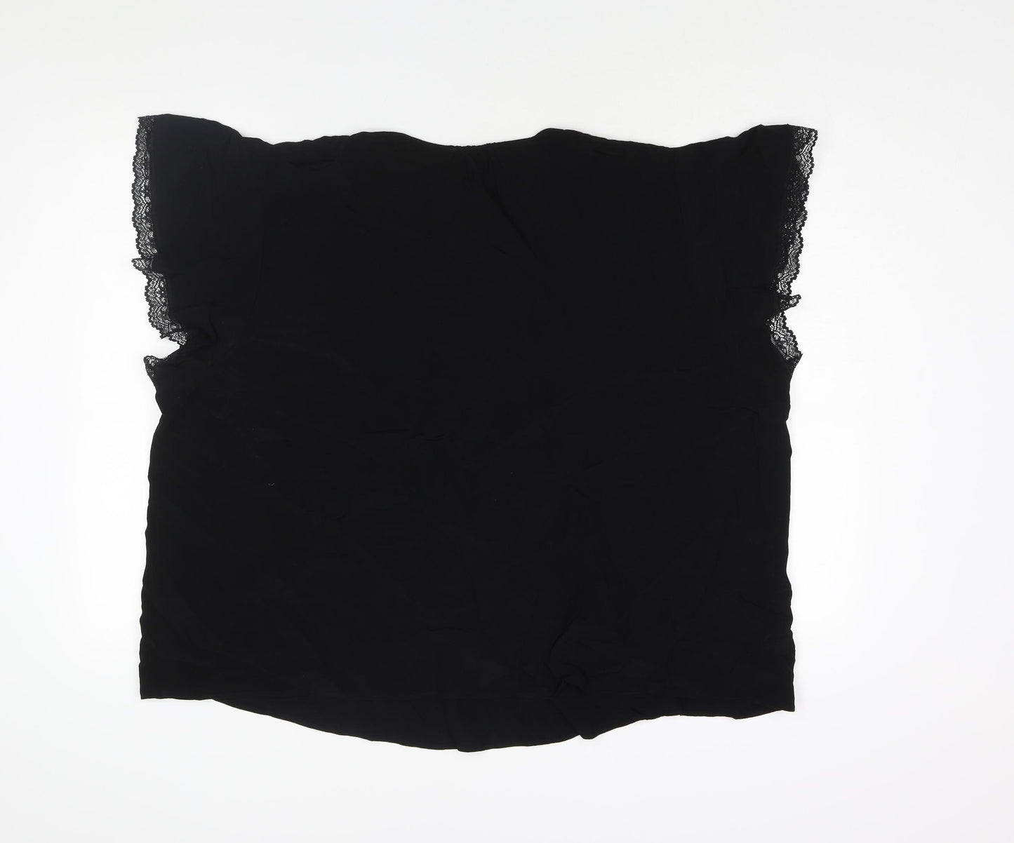 Marks and Spencer Womens Black Viscose Basic Blouse Size 24 V-Neck - Lace Trim Detail