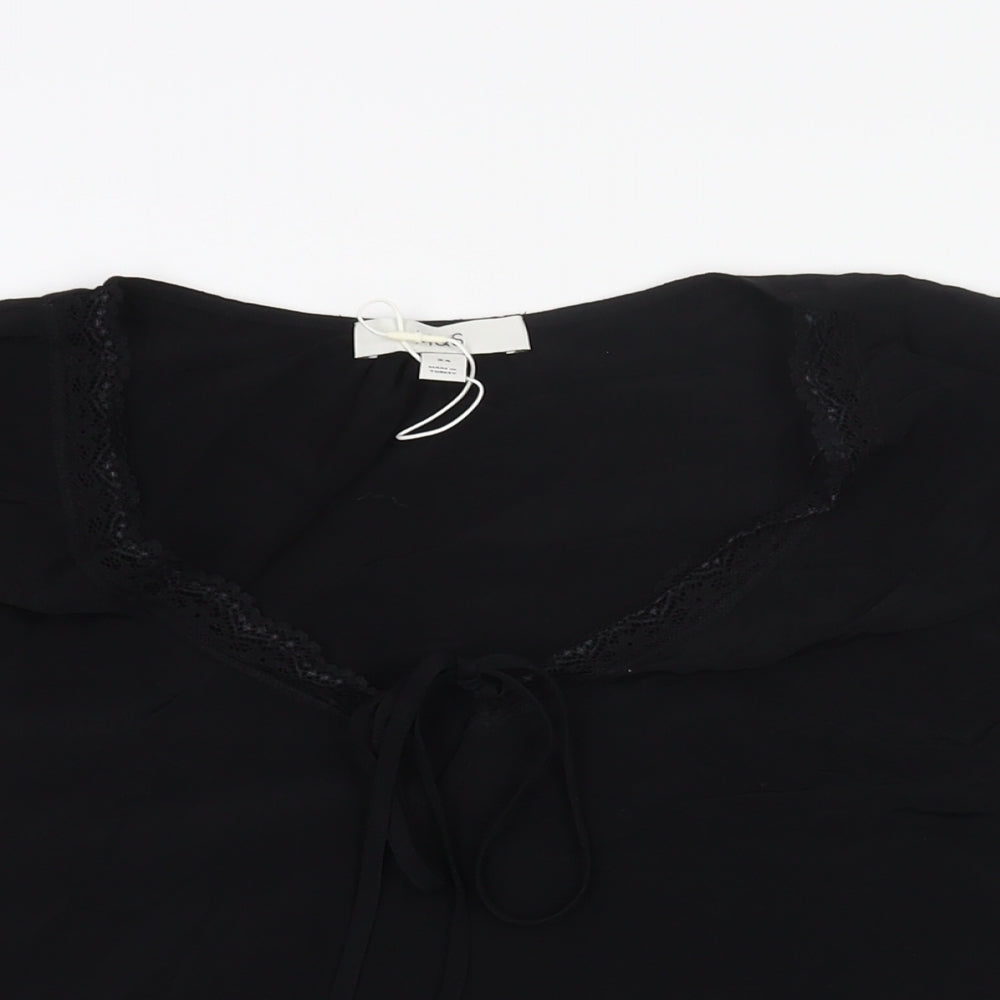 Marks and Spencer Womens Black Viscose Basic Blouse Size 24 V-Neck - Lace Trim Detail