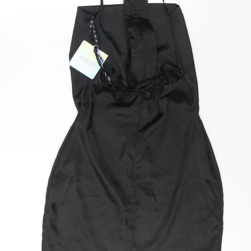 Missguided Womens Black Polyester Mini Size 6 Mock Neck Zip - Cut Out Detail