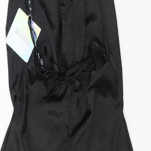 Missguided Womens Black Polyester Mini Size 6 Mock Neck Zip - Cut Out Detail