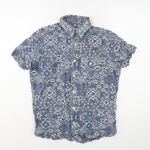Gap Mens Blue Geometric Cotton Button-Up Size XS Collared Button