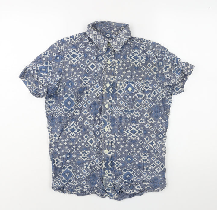 Gap Mens Blue Geometric Cotton Button-Up Size XS Collared Button
