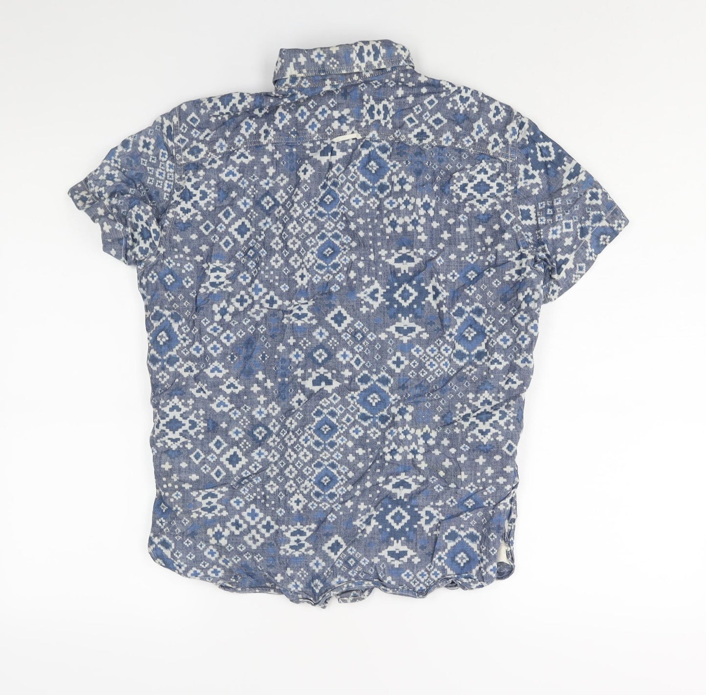 Gap Mens Blue Geometric Cotton Button-Up Size XS Collared Button