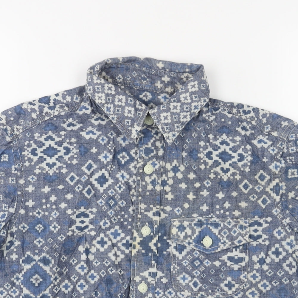 Gap Mens Blue Geometric Cotton Button-Up Size XS Collared Button
