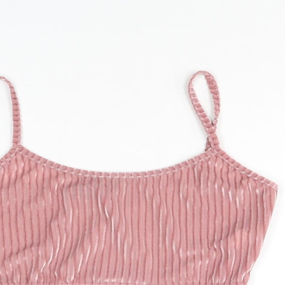 PRETTYLITTLETHING Womens Pink Polyester Cropped Tank Size 10 Scoop Neck