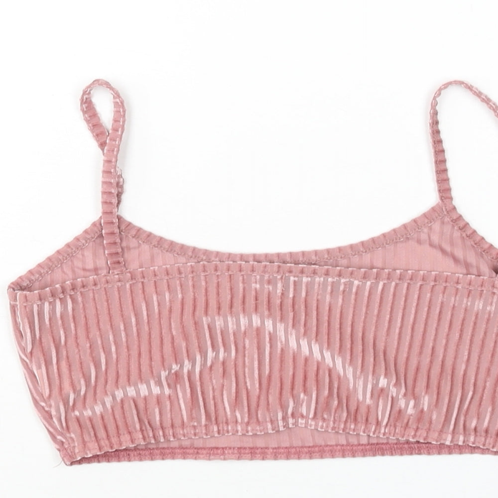 PRETTYLITTLETHING Womens Pink Polyester Cropped Tank Size 10 Scoop Neck