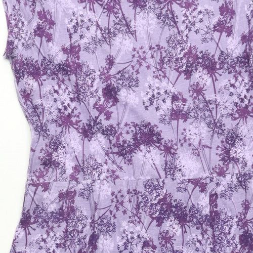 Mountain Warehouse Womens Purple Floral Cotton A-Line Size 14 Round Neck Pullover