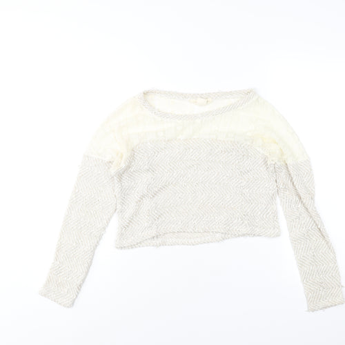 Staring at Stars Womens Ivory Round Neck Polyester Pullover Jumper Size XS - Lace Detail