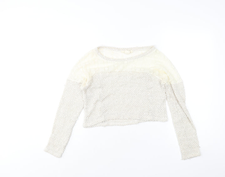 Staring at Stars Womens Ivory Round Neck Polyester Pullover Jumper Size XS - Lace Detail