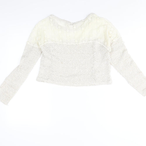 Staring at Stars Womens Ivory Round Neck Polyester Pullover Jumper Size XS - Lace Detail