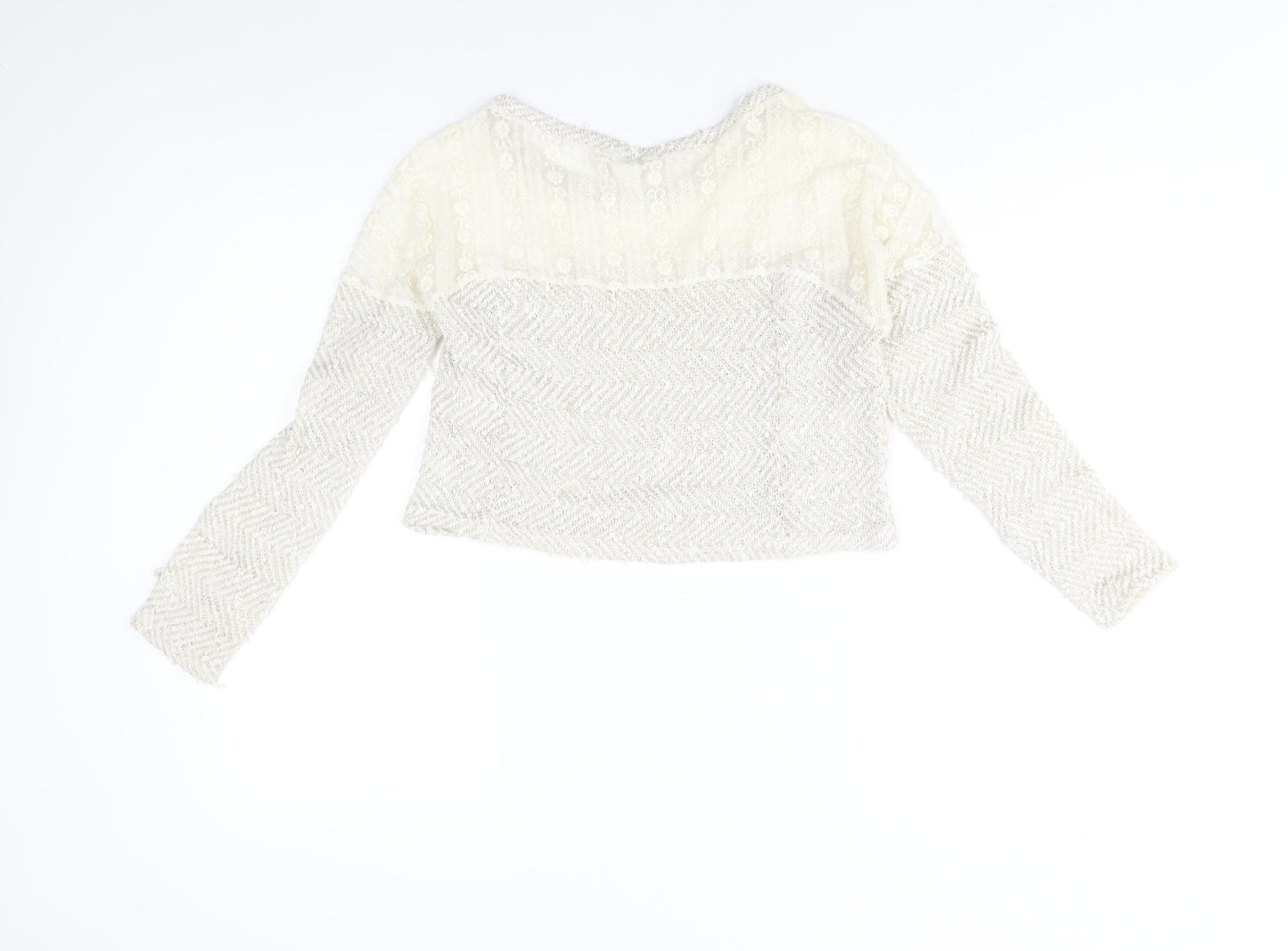 Staring at Stars Womens Ivory Round Neck Polyester Pullover Jumper Size XS - Lace Detail