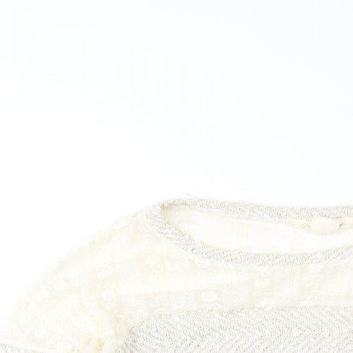 Staring at Stars Womens Ivory Round Neck Polyester Pullover Jumper Size XS - Lace Detail