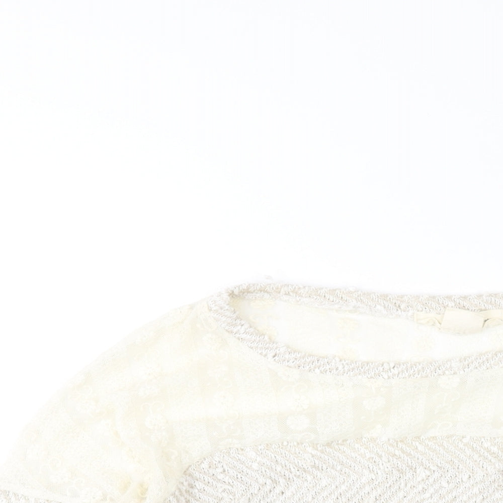 Staring at Stars Womens Ivory Round Neck Polyester Pullover Jumper Size XS - Lace Detail